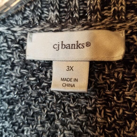 CJ Banks Sweater Womens Plus Size 3X Black White Cardigan Fall Short Sleeve - Picture 4 of 11